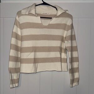 moon & madison Beige and Cream Striped Cropped Sweater